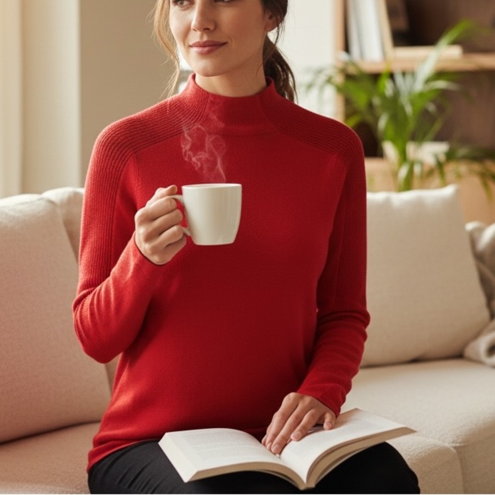 Title Nine Red Turtleneck Ribbed Detail Sweater‎